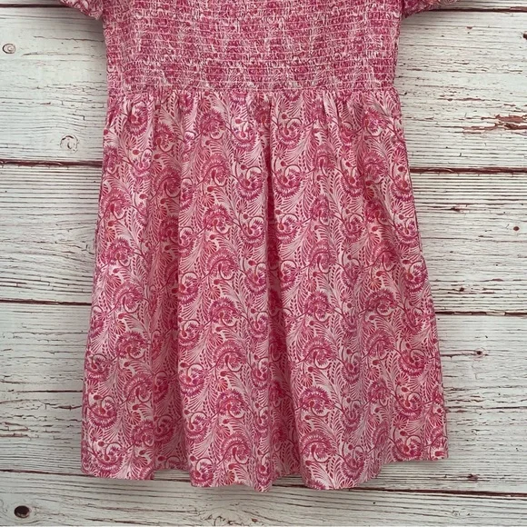 J Crew Puff Sleeve Smocked Mini Dress in Dandelion Swirl Pink/White Sz M - Picture 9 of 14